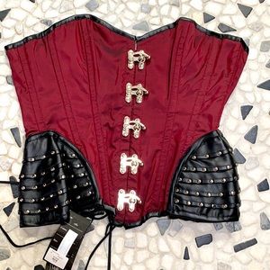 Maroon and Leather studded Corset